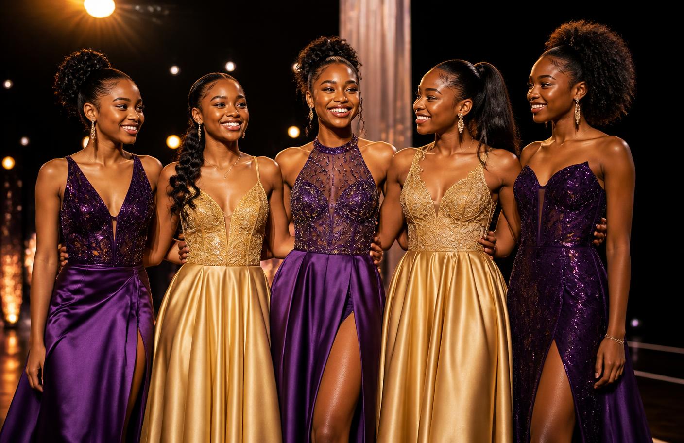 Models together on stage after a showcase